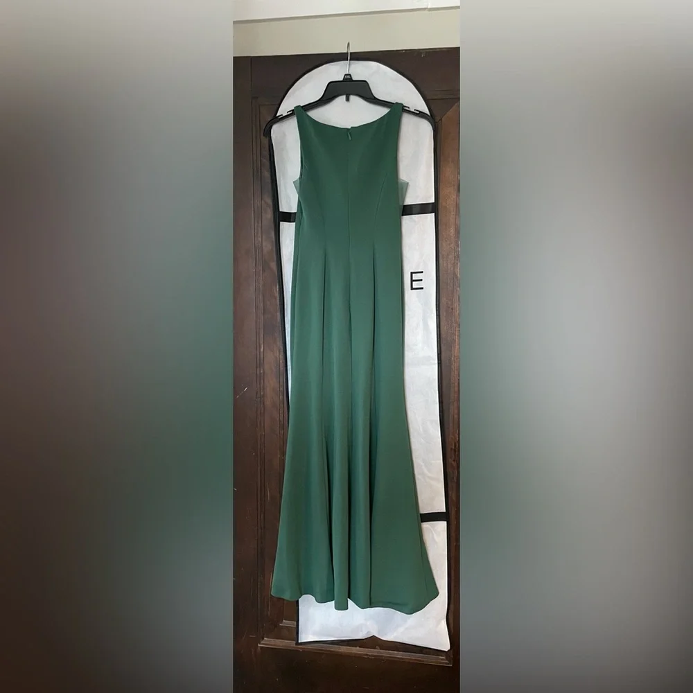 Azazie Dark Green Mermaid Scoop Side Slit Stretch Crepe Dress - Picture 3 of 3